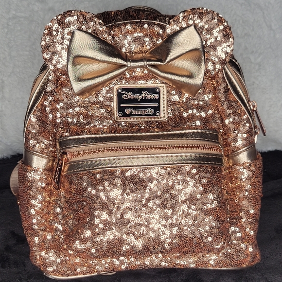 Loungefly rose gold mini backpack with ears - Picture 2 of 5